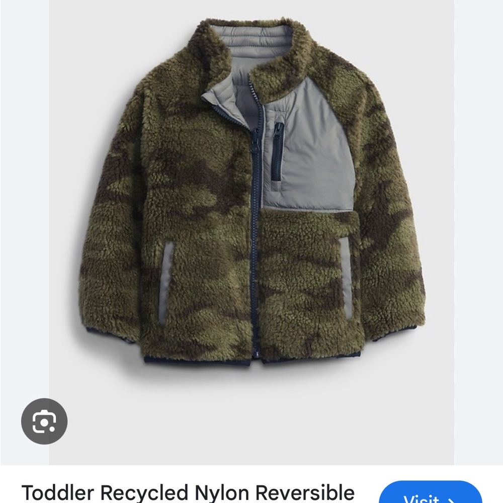 GAP Kids Reversible Camo Jacket 3T- Green and Gray